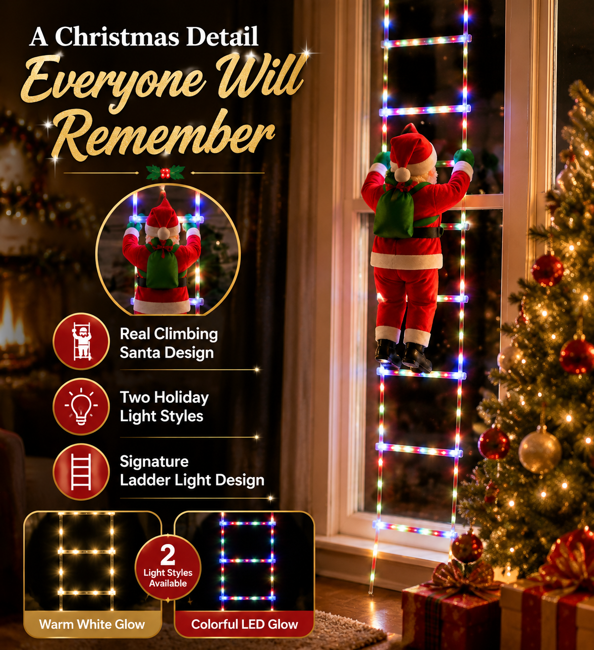 🎄Christmas Early Bird Sale - 🎅✨Climbing Santa LED Christmas Decoration