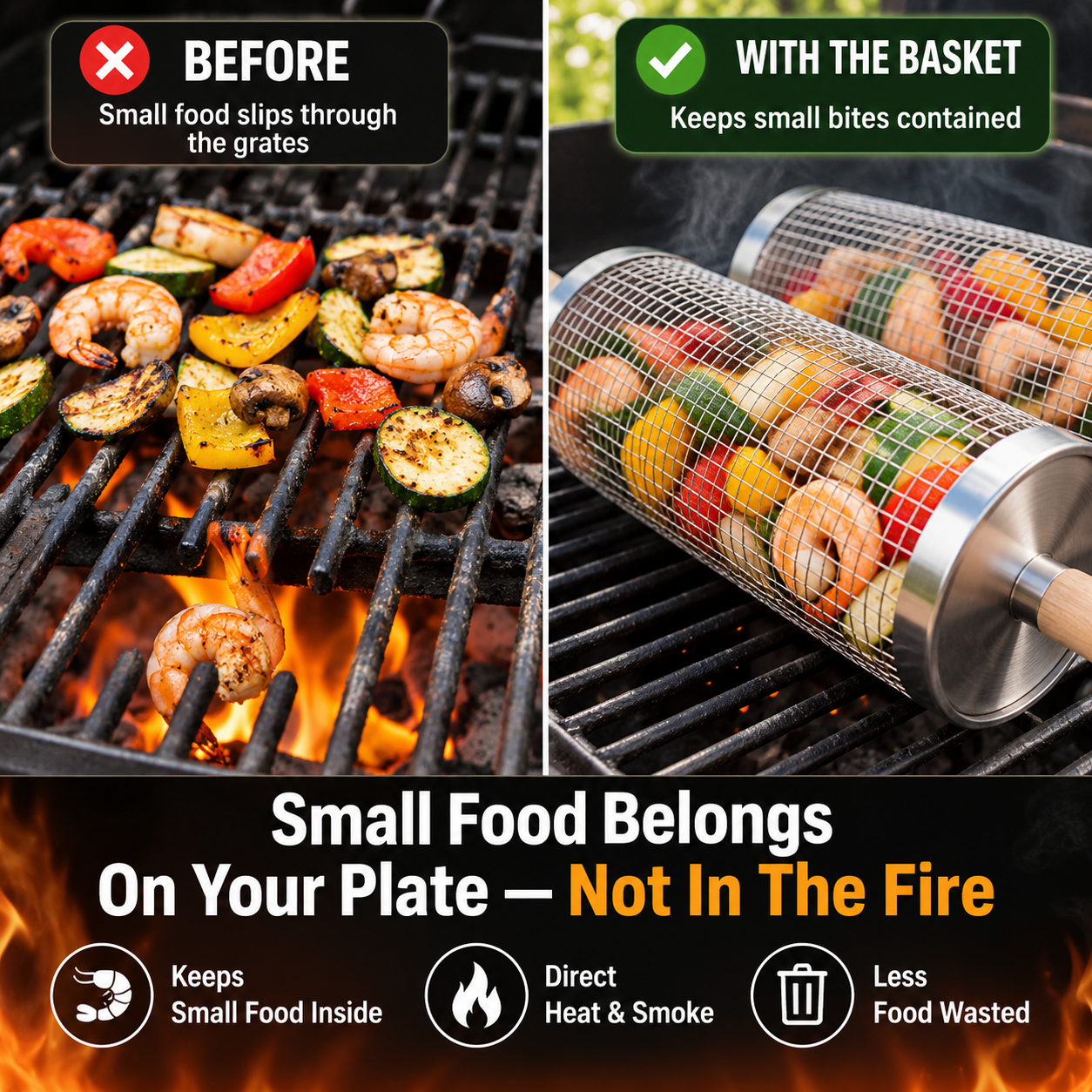 🔥75% OFF - Rolling 304 Stainless Steel Grill Basket for Small Foods