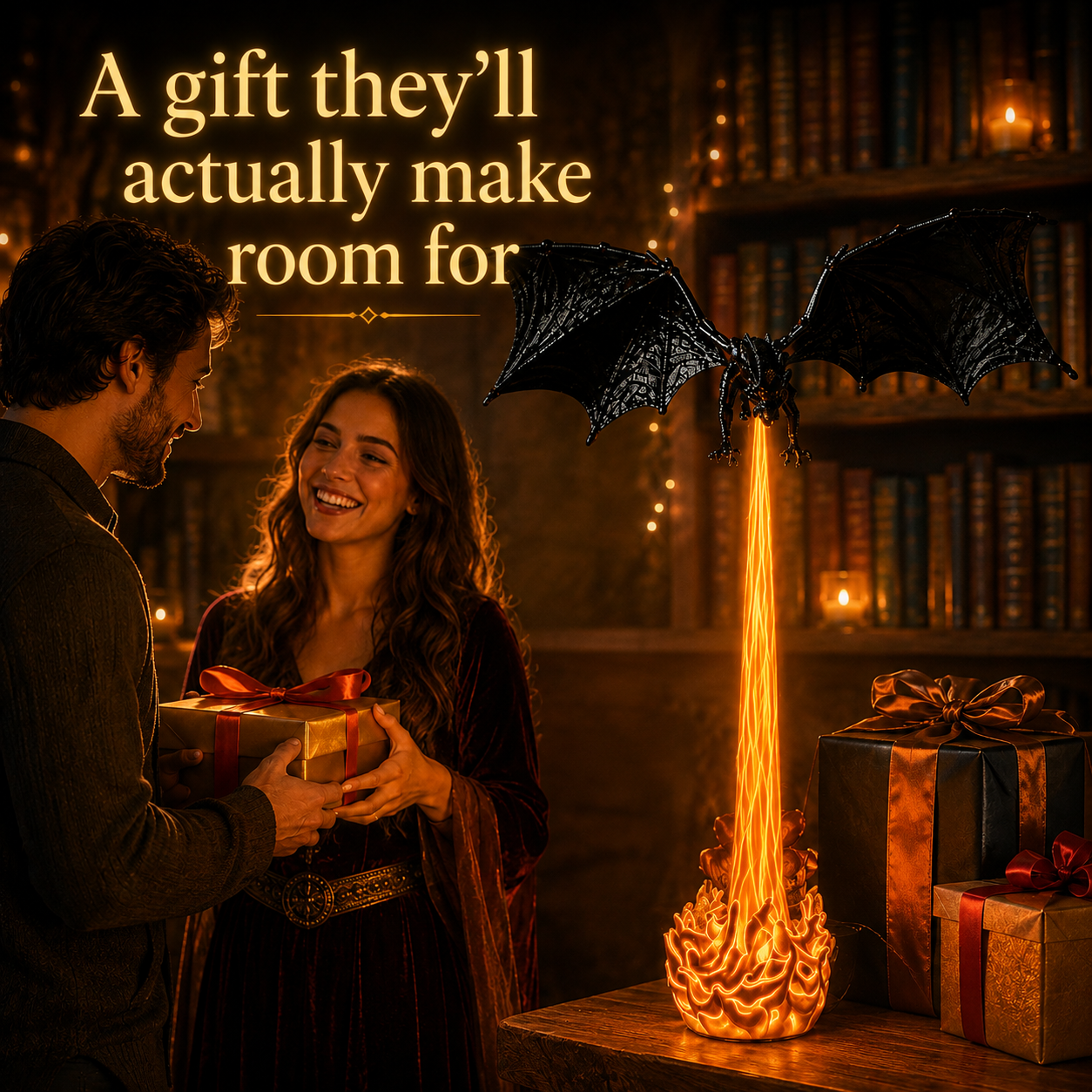 💥75% OFF 🐉Light-Up Dragon Fire Bookshelf Lamp