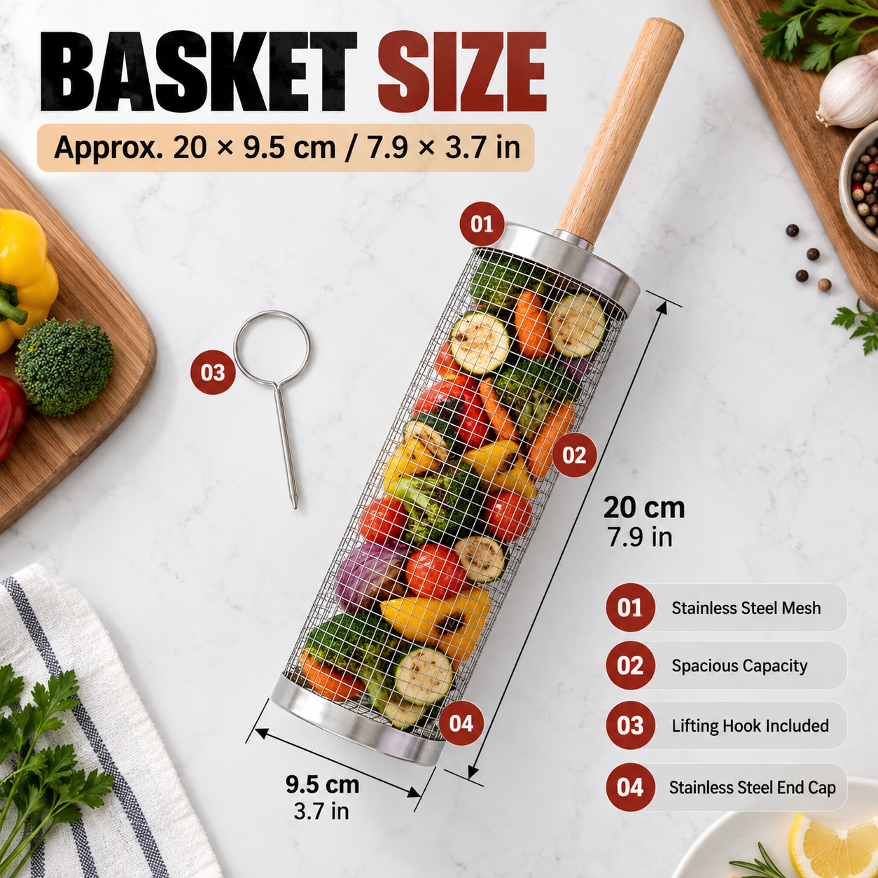 🔥75% OFF - Rolling 304 Stainless Steel Grill Basket for Small Foods