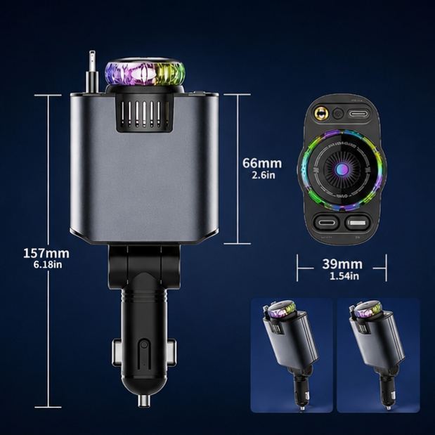 80% OFF 🚗⚡ 5-in-1 Retractable Car Charger with Aromatherapy & Starlight