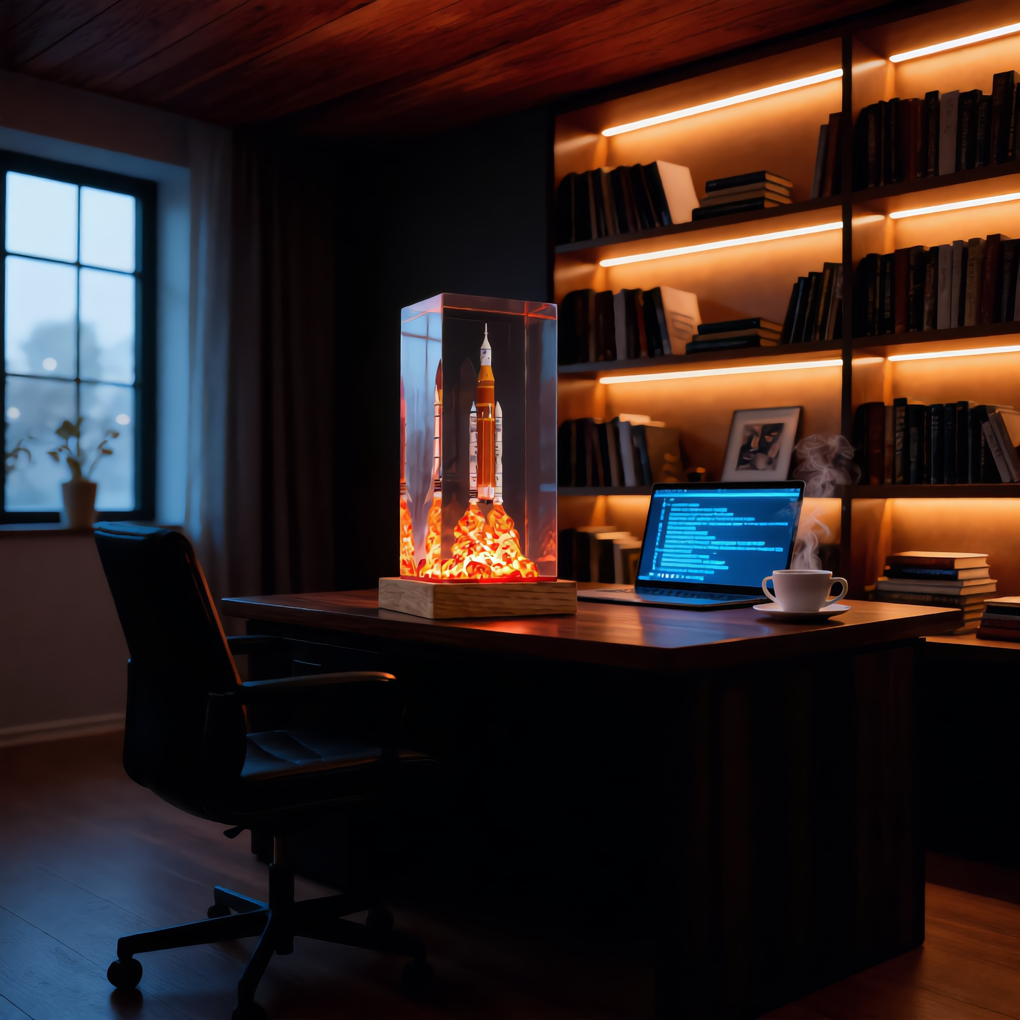 Rocket Liftoff Desk Lamp with Wooden Base🚀