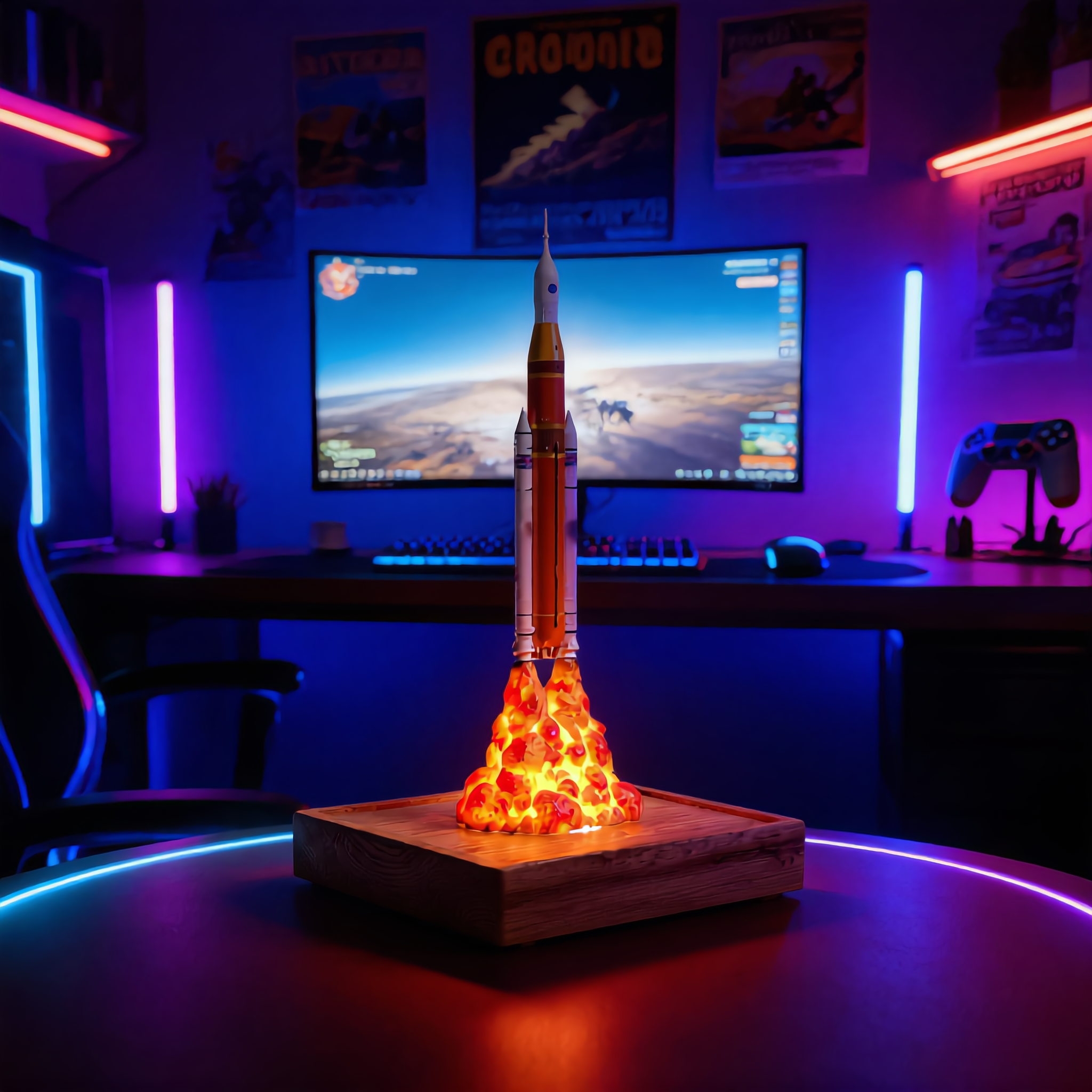 Rocket Liftoff Desk Lamp with Wooden Base🚀