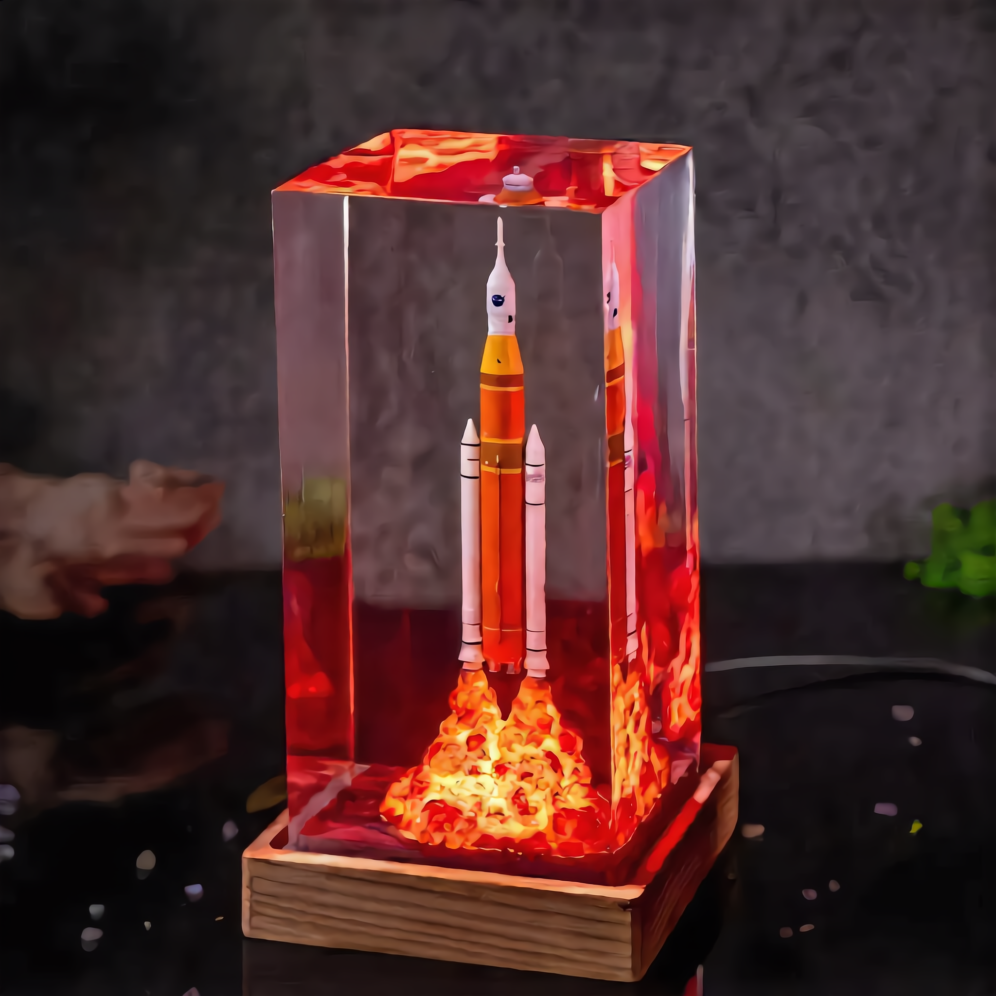 Rocket Liftoff Desk Lamp with Wooden Base🚀