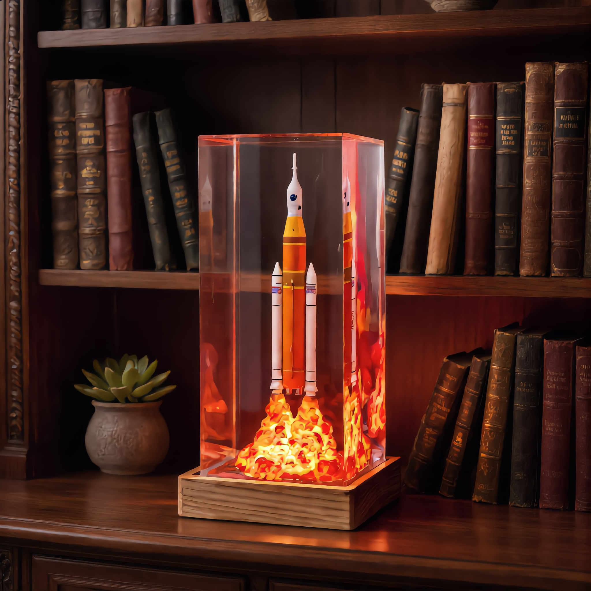 Rocket Liftoff Desk Lamp with Wooden Base🚀