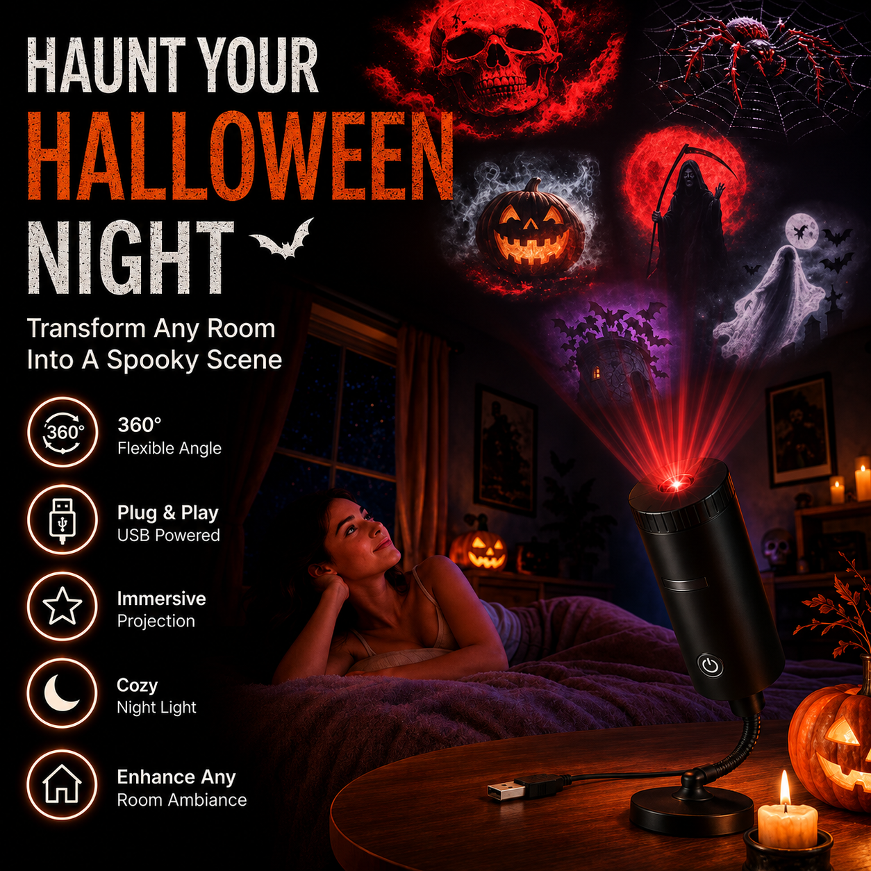 🎃 Halloween Sale 70% OFF 💫 Plug-&-Play Halloween Scene Projector