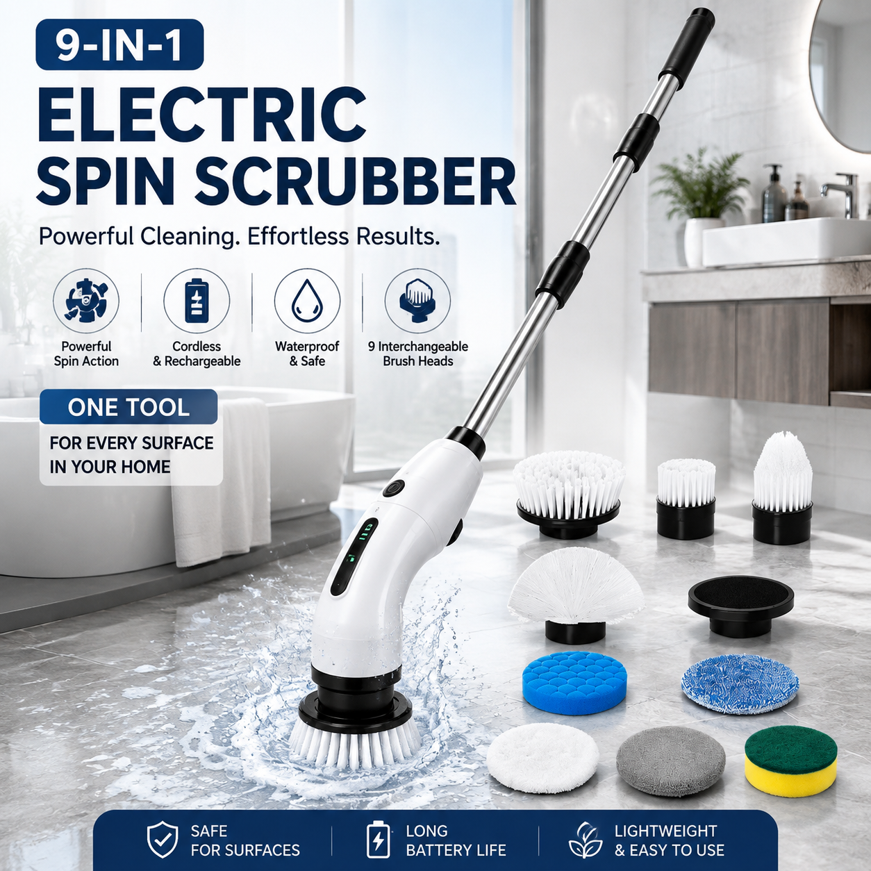 SpinClean™ Cordless Electric Spin Scrubber ——Clean Faster. Scrub Less. Enjoy A Spotless Home Effortlessly.