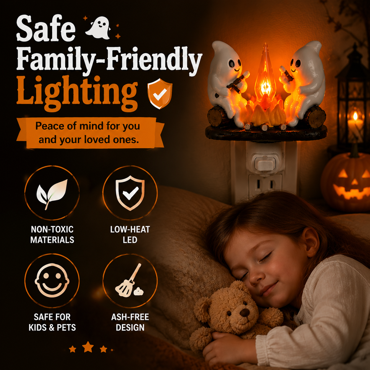 Ghost Campfire Plug-In Nightlight, Cute Spooky Halloween Decor
