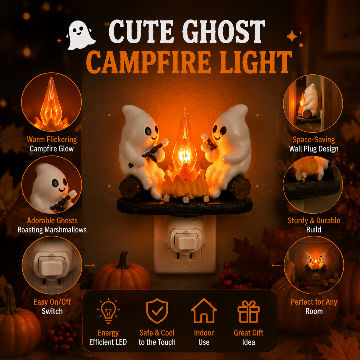 🍂Decorate Early Save 65%🔥Ghost Campfire Plug-In Nightlight, Cute Spooky Halloween Decor👻