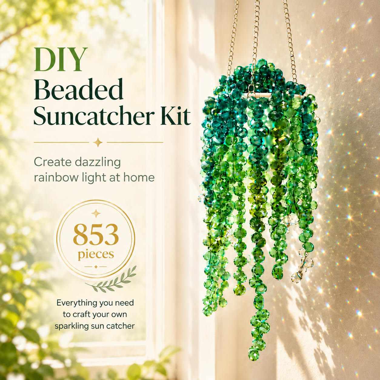 Extra-Full Crystal Beaded Hanging Plant Suncatcher (540 Beads)