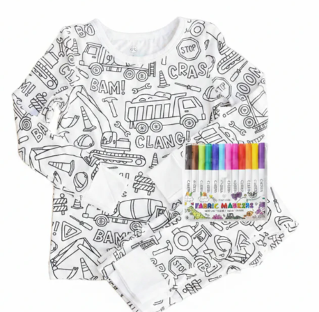 Colorable Two Piece Pajama Set | Construction Zone