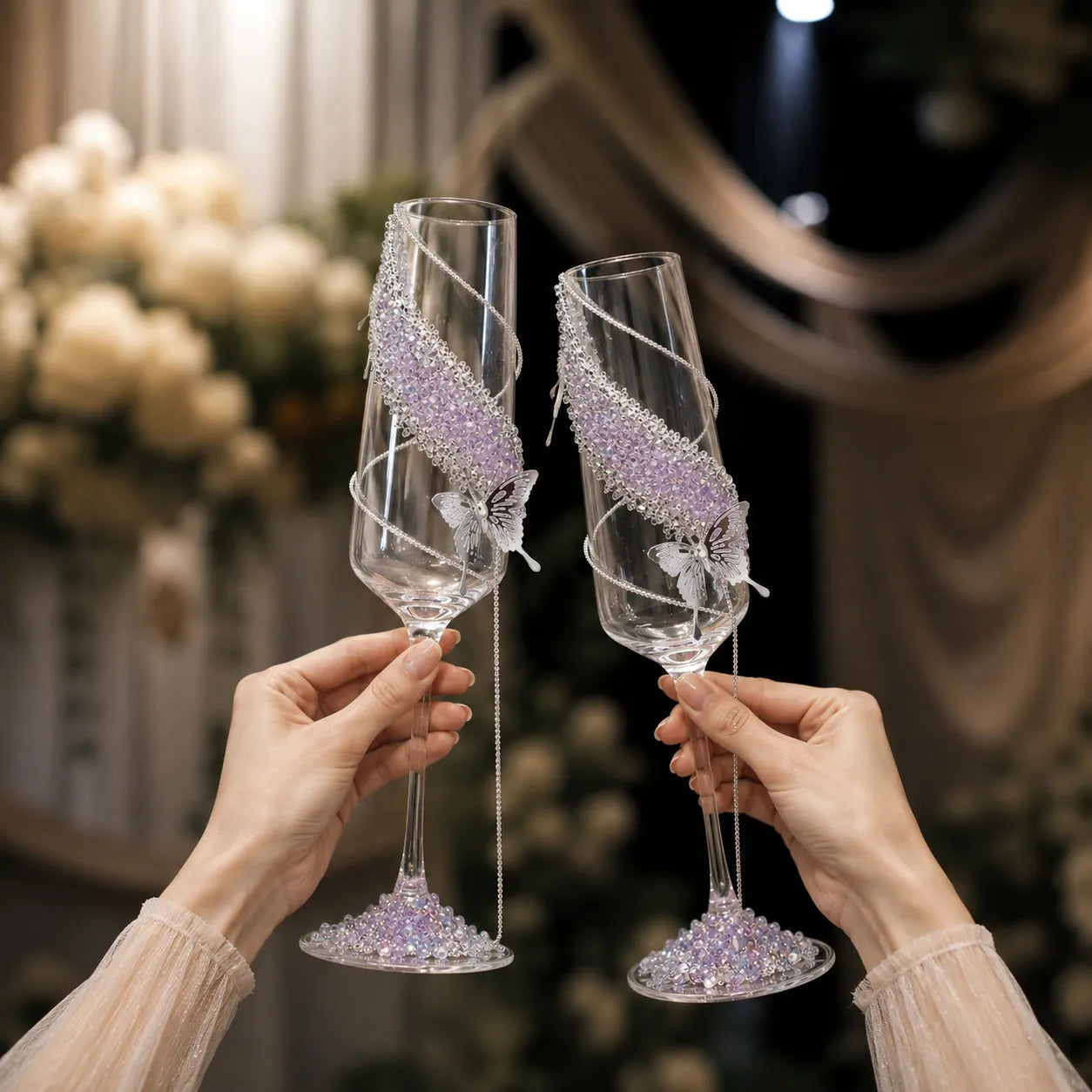 🔥 LAST DAY 50% OFF 🔥 DIY Crystal Rhinestone Butterfly Toast Champagne Flute Kit ✨