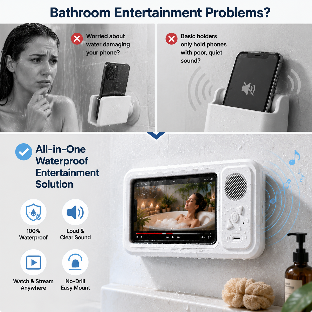 Waterproof Shower Bluetooth Speaker Screen