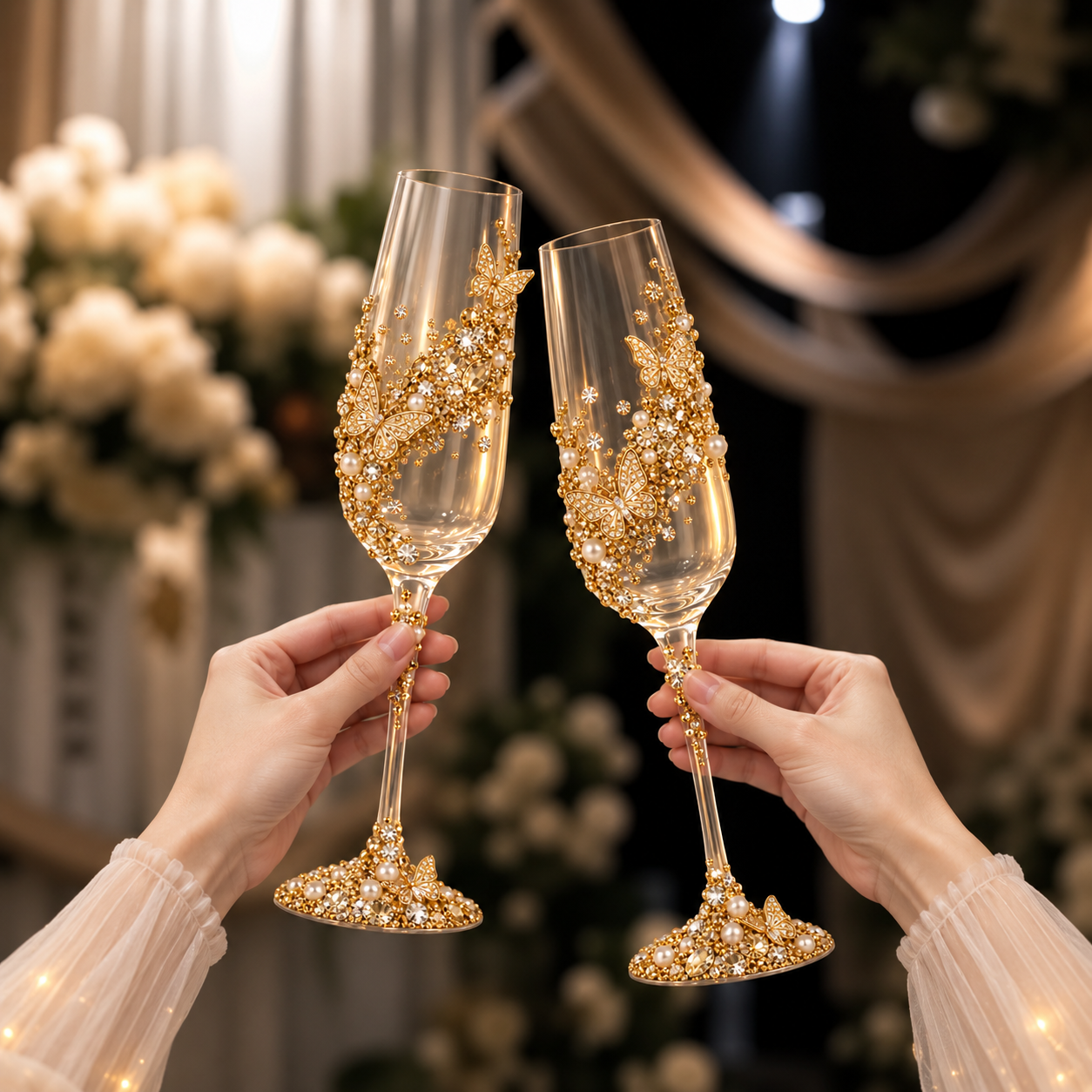 🔥 LAST DAY 50% OFF 🔥 DIY Crystal Rhinestone Butterfly Toast Champagne Flute Kit ✨