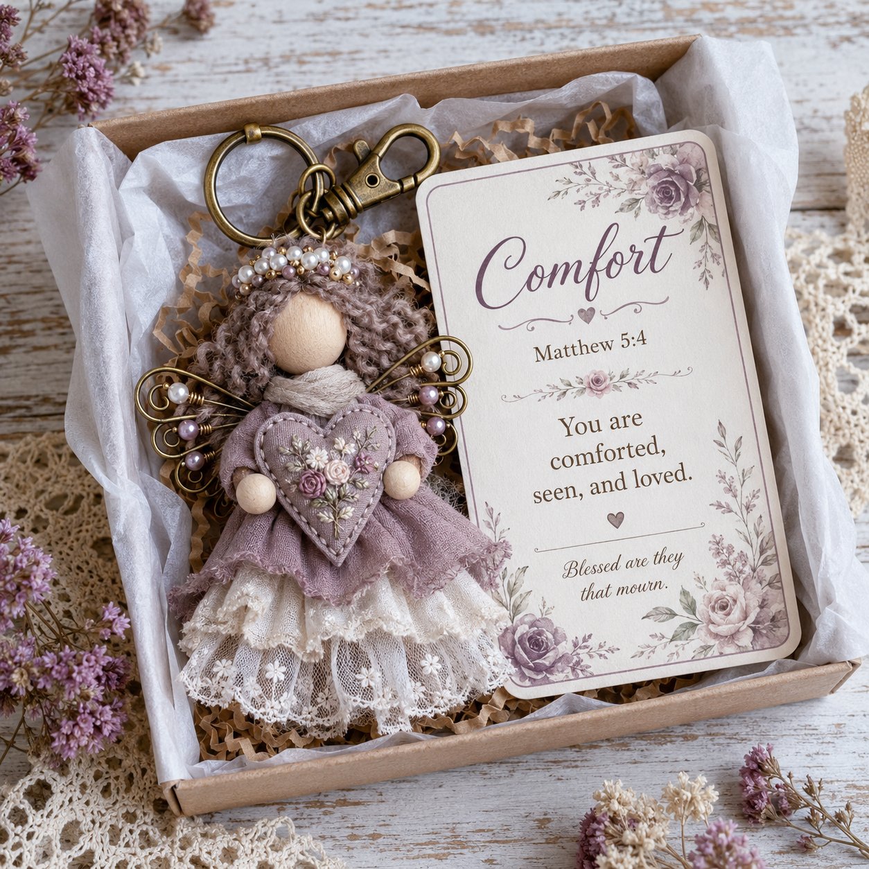 🔥Last Day 50% OFF🪽 Faith Guardian Keychain Scripture Gift Set Collection | Layered Fabric Charm, Inspirational Scripture Card & Ready-to-Gift Box Included 💕