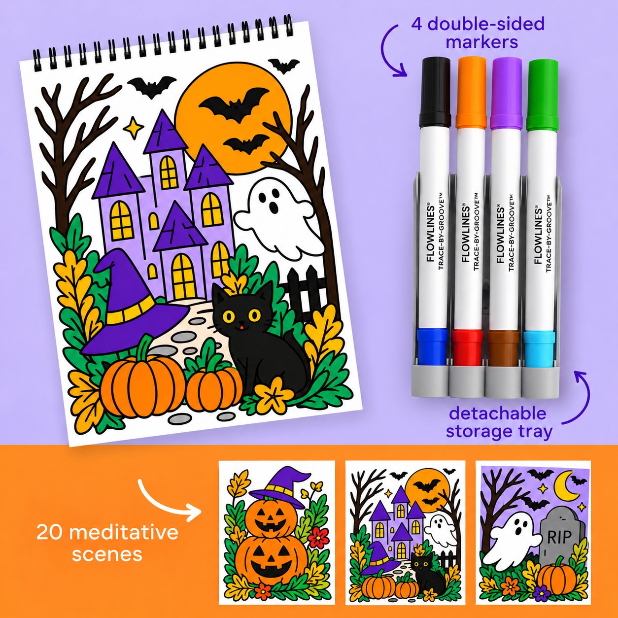 🔥LAST DAY 50% OFF 🌿 Trace-By-Groove Guided Flow Art Coloring Pad with Double-Sided Markers 🎨