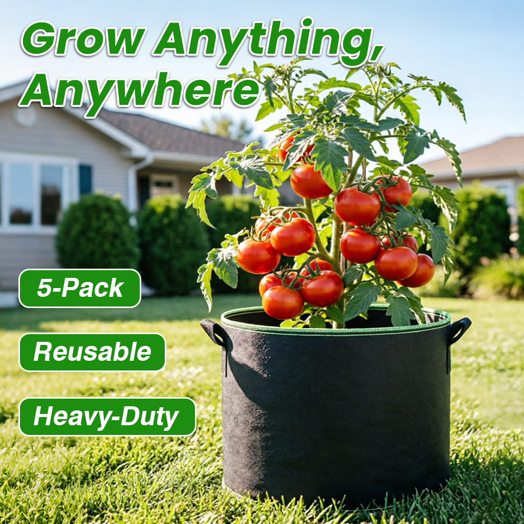 🌱 5-Pack 5 Gallon Grow Bags - Healthier Plants & Better Harvest 🍅
