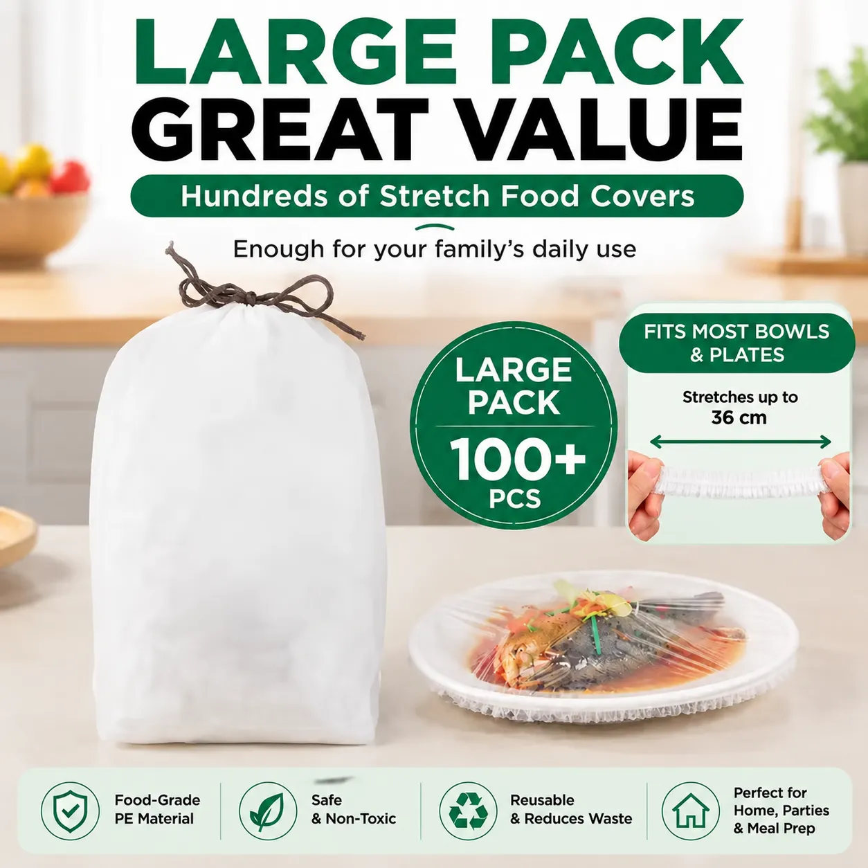 🔥 LAST DAY 50% 🔥🥗 Disposable Stretch Food Covers for Bowls & Plates – Food-Grade, BPA-Free & Non-Toxic PE Material