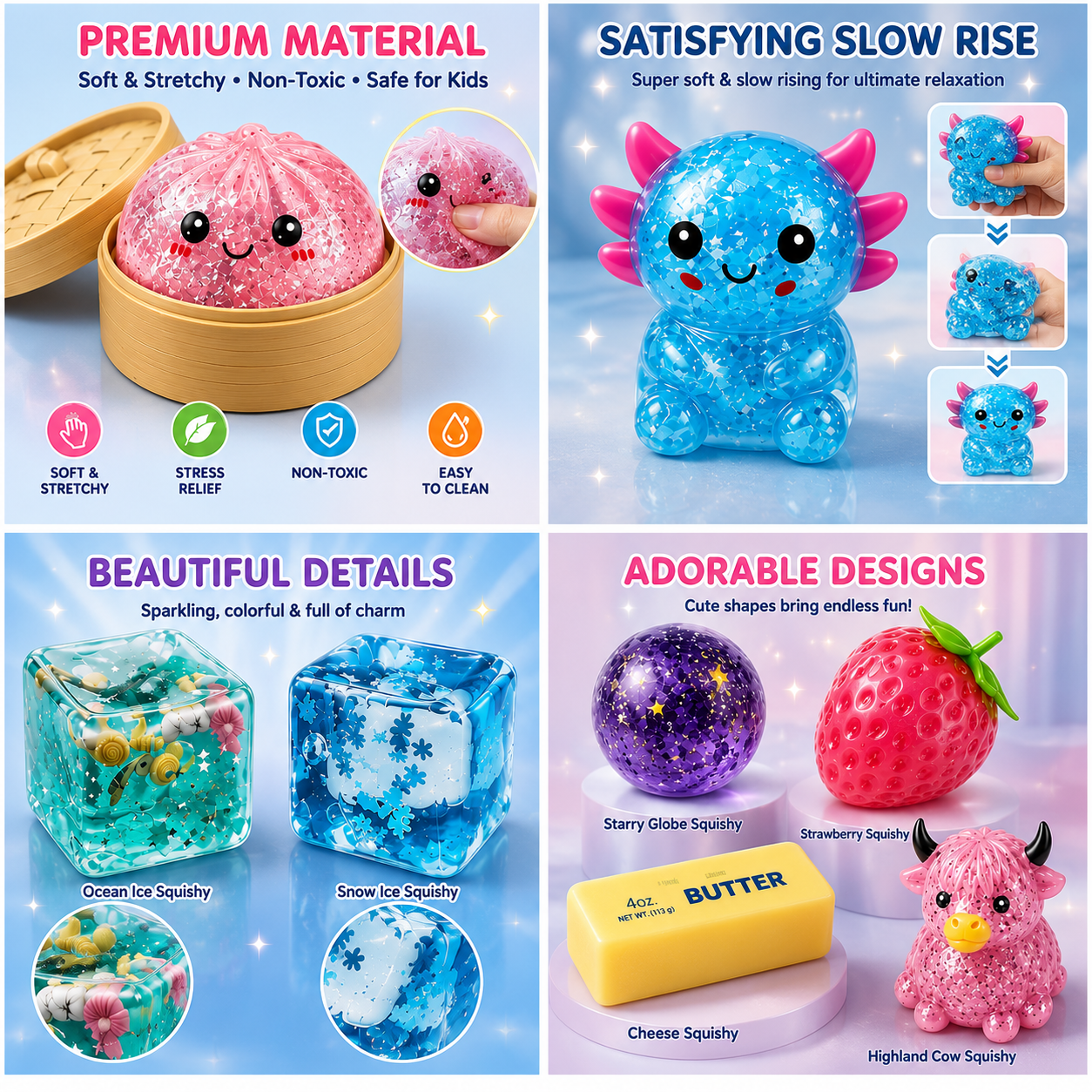 Mystery Squishy Gift Box 8Pcs Sensory Stress Relief Fidget Toys for Kids & Adults