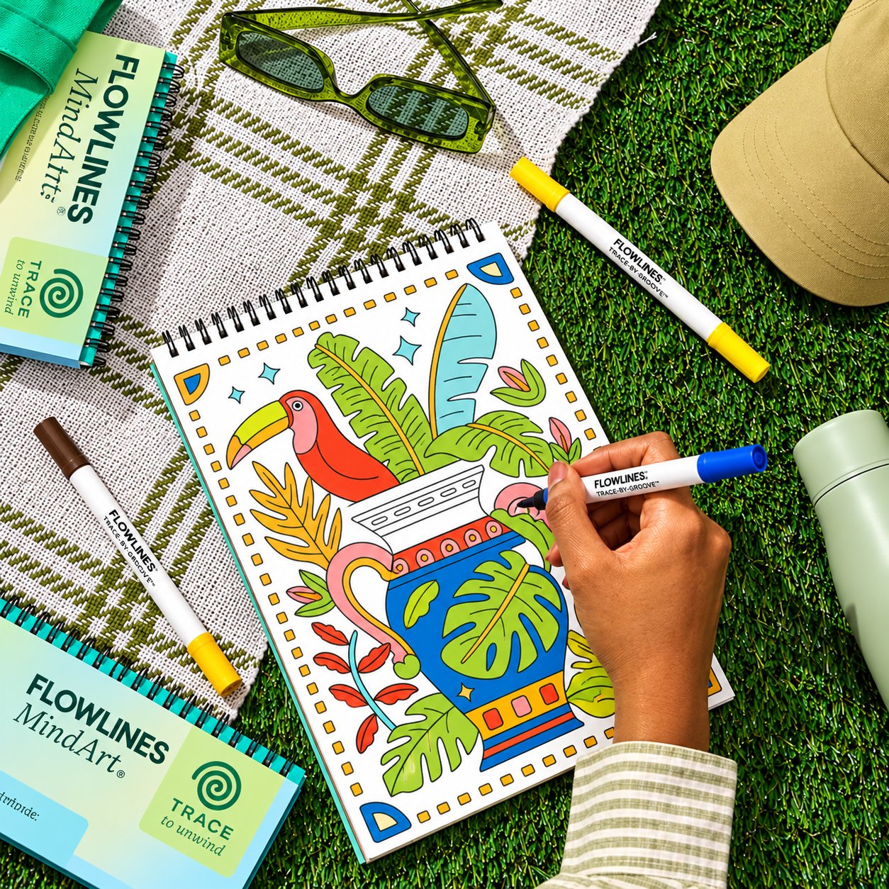 🔥LAST DAY 50% OFF 🌿 Trace-By-Groove Guided Flow Art Coloring Pad with Double-Sided Markers 🎨