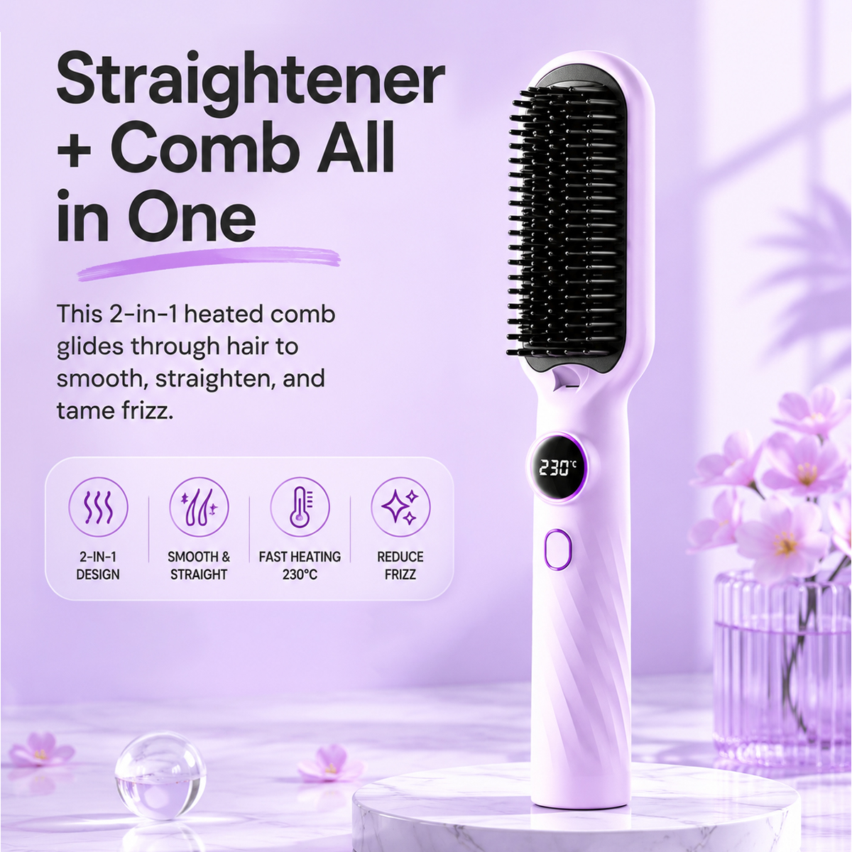 🌡 2-in-1 Digital Straightening Comb✨Smooth-Pro