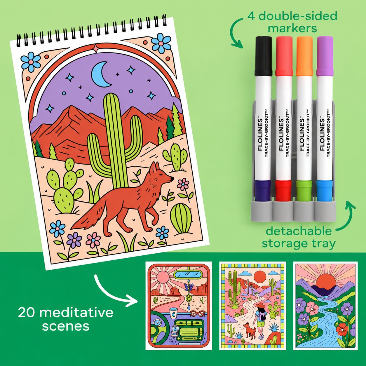 🔥LAST DAY 50% OFF 🌿 Trace-By-Groove Guided Flow Art Coloring Pad with Double-Sided Markers 🎨