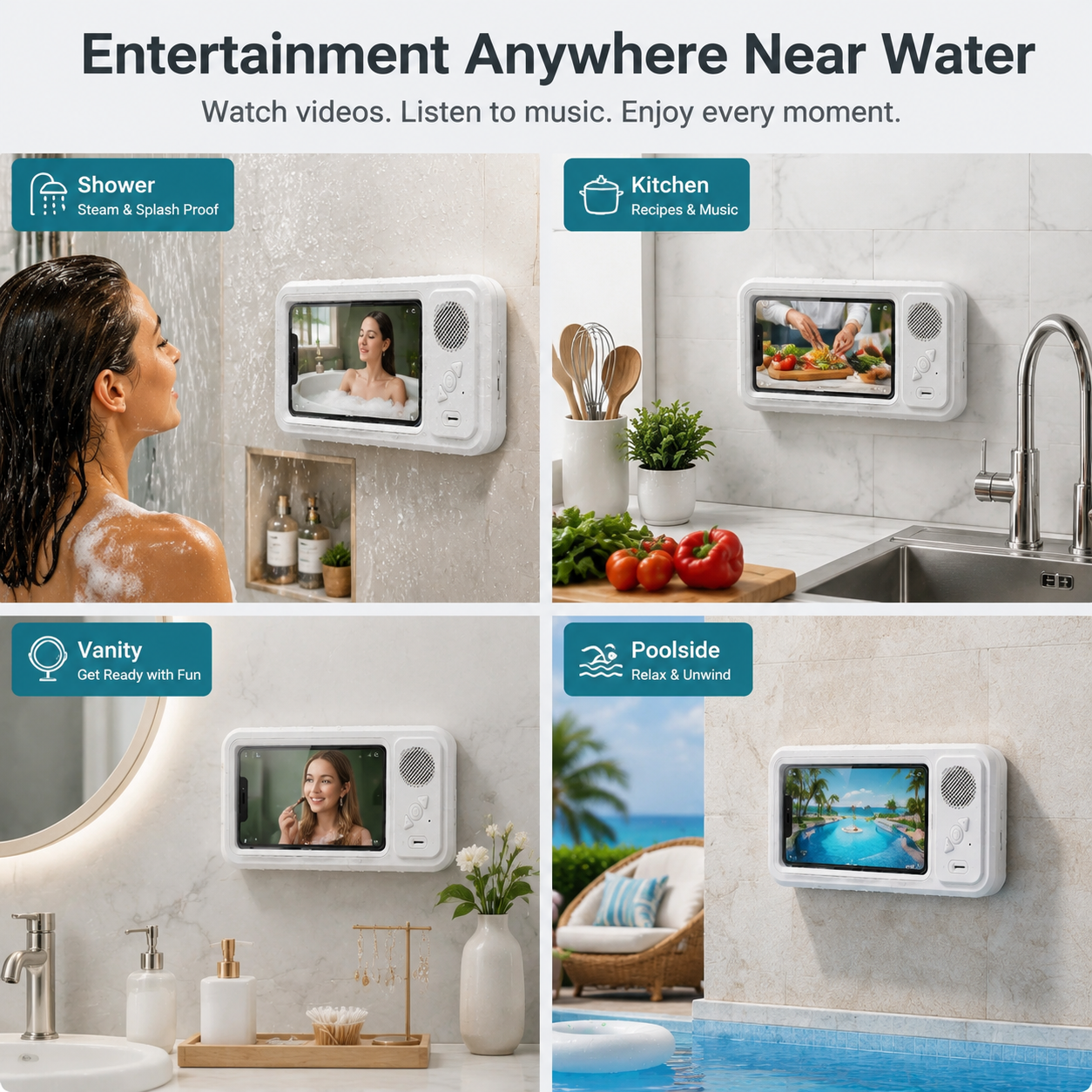 Waterproof Shower Bluetooth Speaker Screen