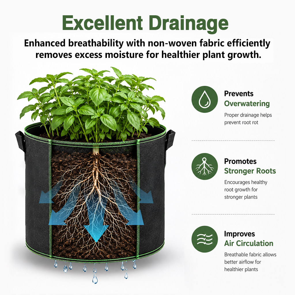 🌱 5-Pack 5 Gallon Grow Bags - Healthier Plants & Better Harvest 🍅