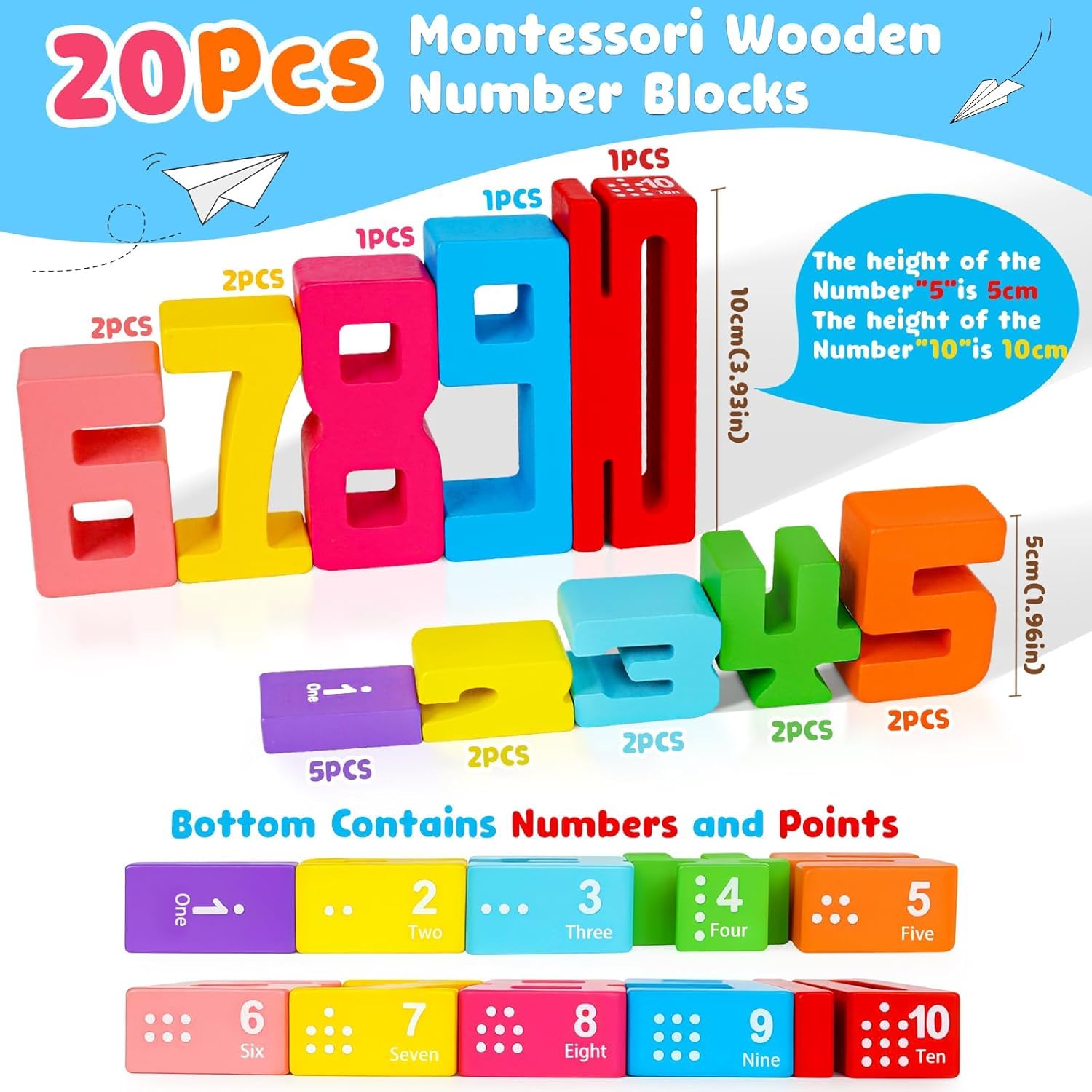 🌟 TallyTots Educational Wooden Blocks - Learn Numbers & Build Creativity🌈