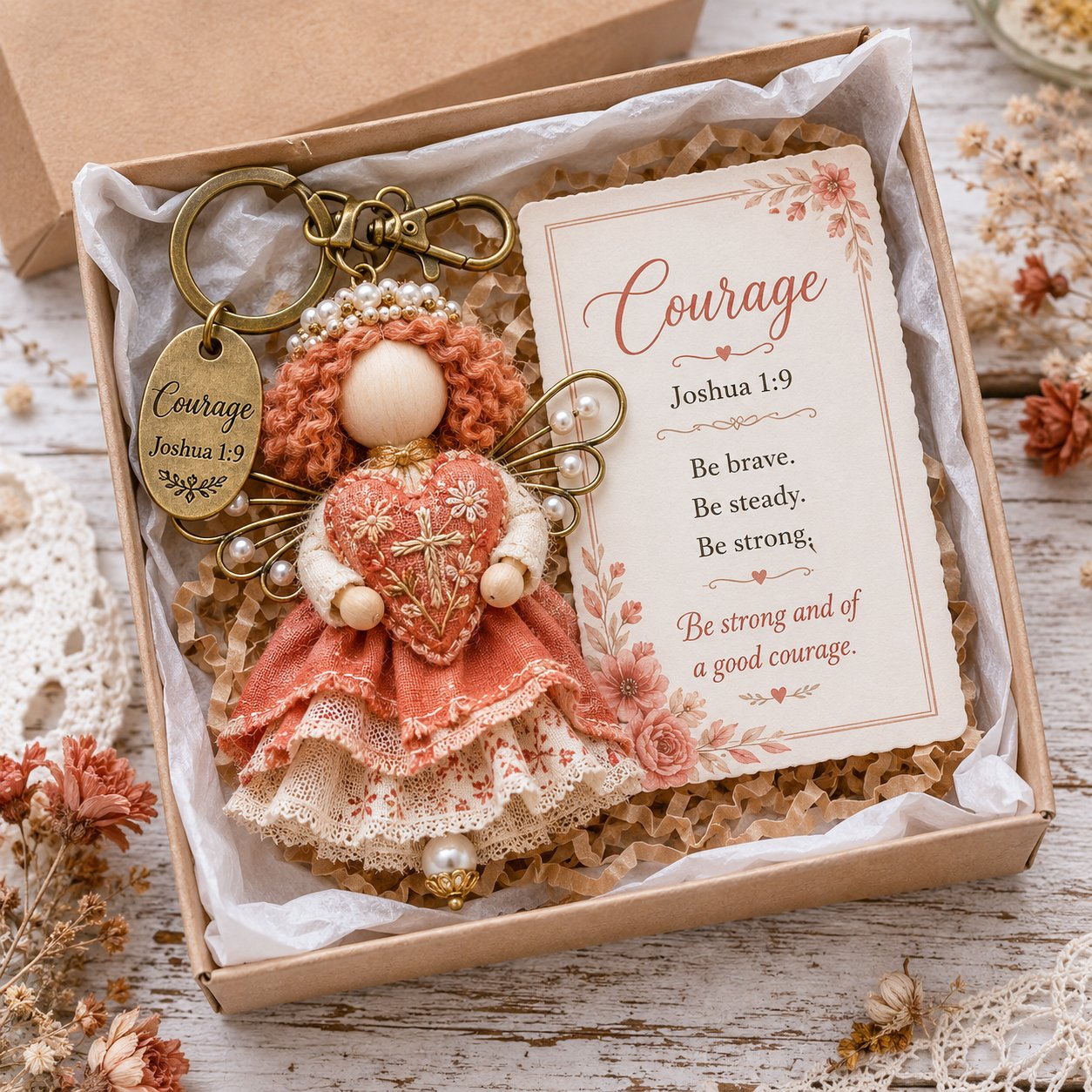 🔥Last Day 50% OFF🪽 Faith Guardian Keychain Scripture Gift Set Collection | Layered Fabric Charm, Inspirational Scripture Card & Ready-to-Gift Box Included 💕