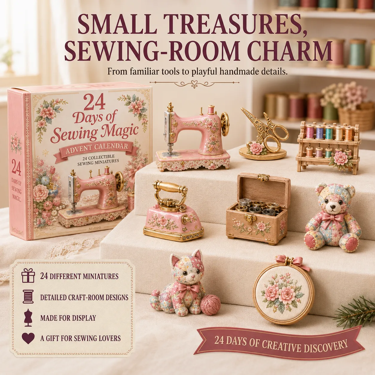 🔥LAST DAY 50% OFF🔥🧵24 Days Of Sewing Magic Advent Calendar | 24 Sewing-Inspired Miniatures for Craft Lovers, Quilters & Handmade Enthusiasts 🎁