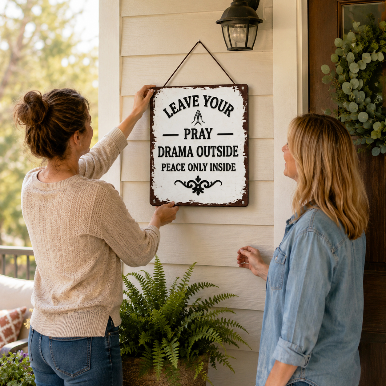 “LEAVE YOUR DRAMA OUTSIDE” Hanging Sign - Guard Your Sanctuary
