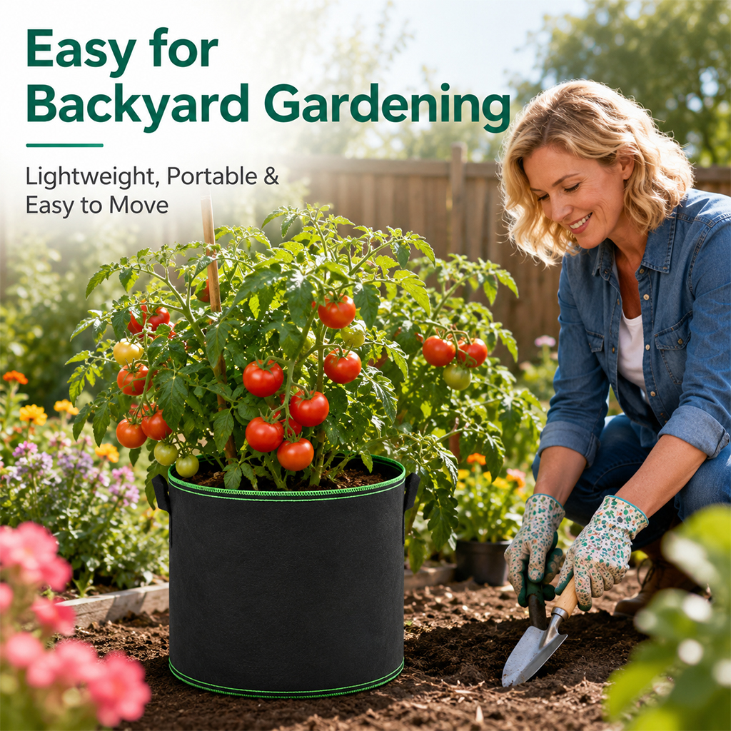 🌱 5-Pack 5 Gallon Grow Bags - Healthier Plants & Better Harvest 🍅