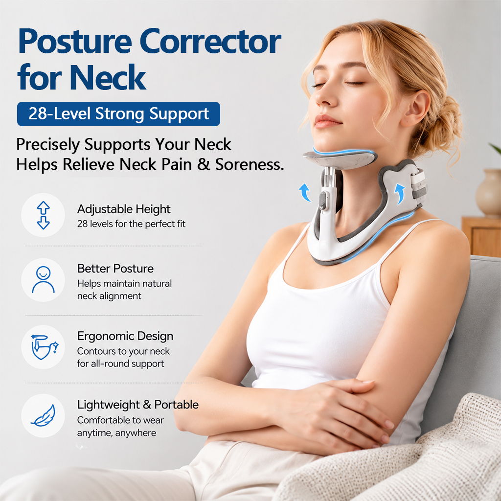 Cervical Neck Traction Device - 28-Level Adjustable Neck Corrector