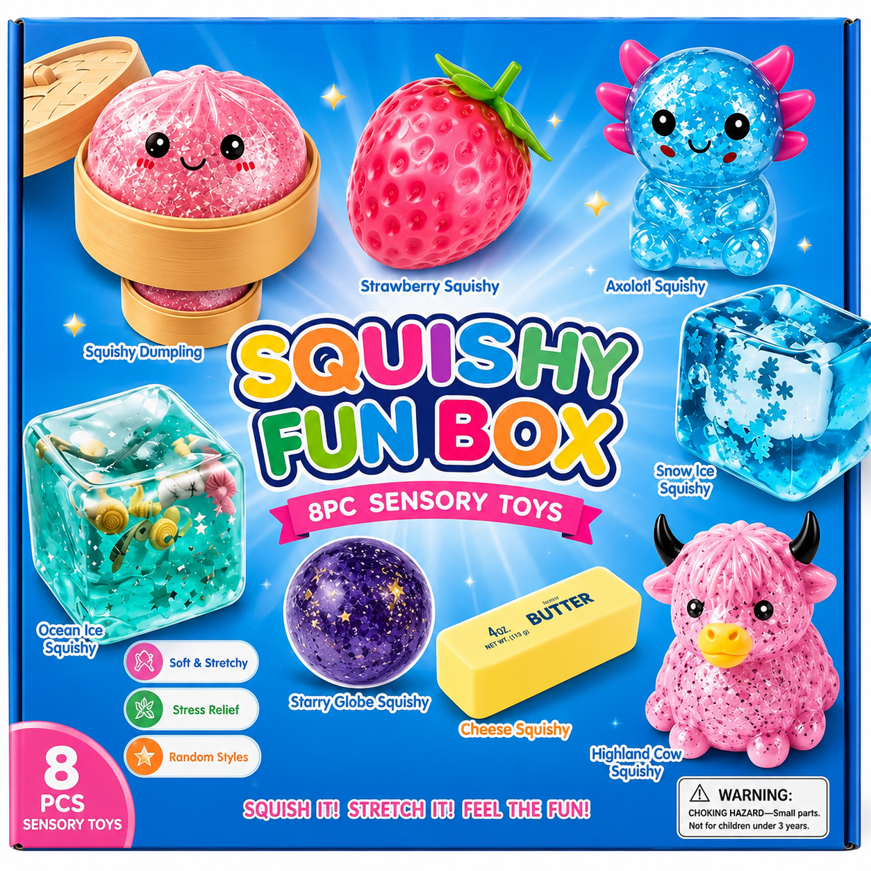 Mystery Squishy Gift Box 8Pcs Sensory Stress Relief Fidget Toys for Kids & Adults