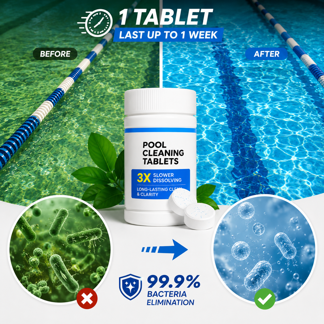 🏊‍♂️ Pool Cleaning Tablets for Crystal Clear Water – Drop, Dissolve, Dive In! 🌊
