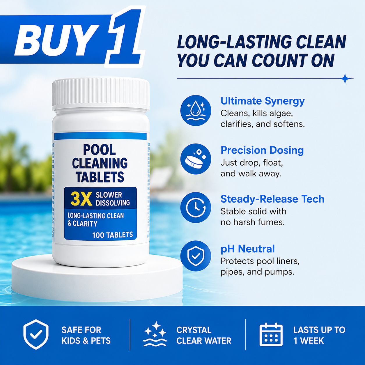 🏊‍♂️ Pool Cleaning Tablets for Crystal Clear Water – Drop, Dissolve, Dive In! 🌊