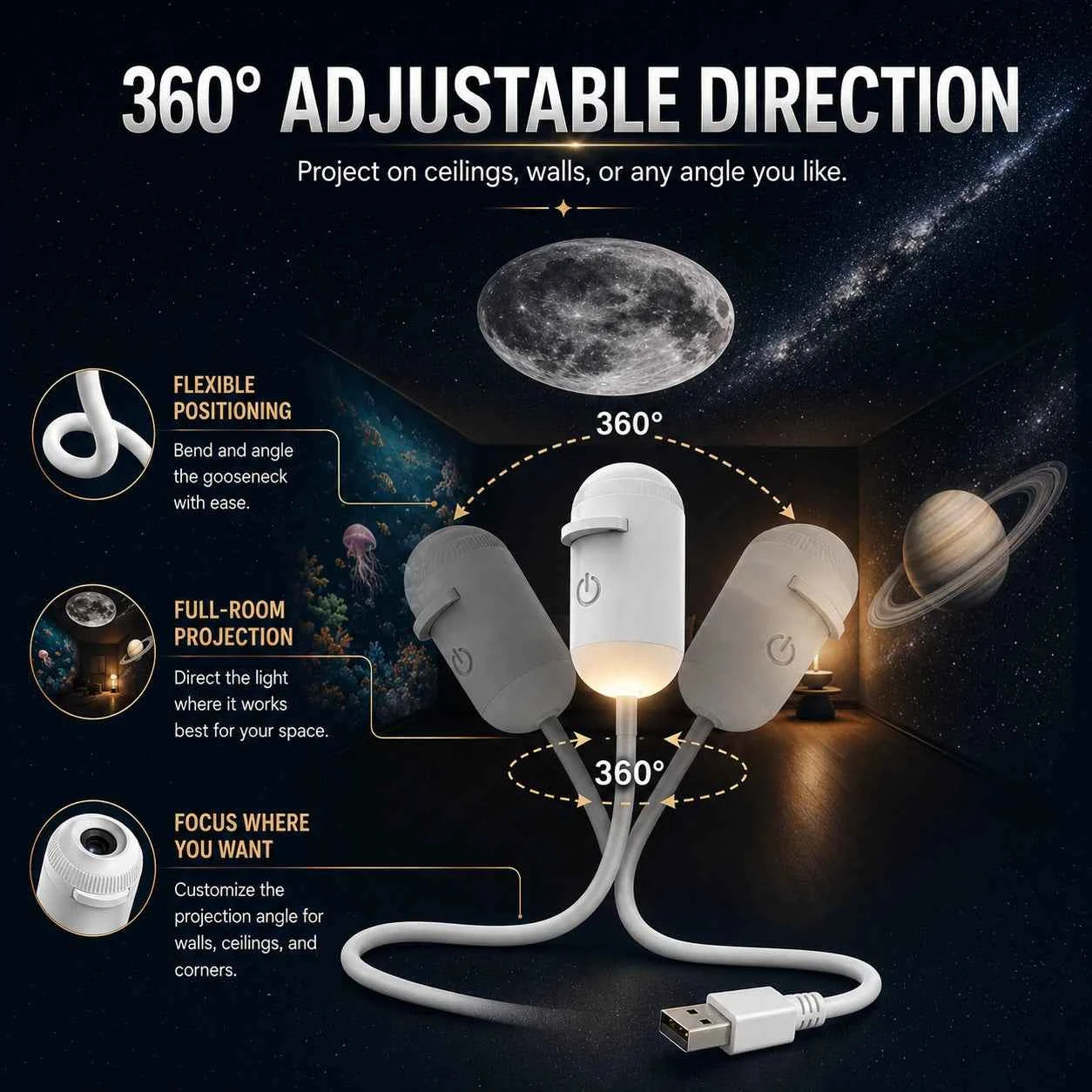 🚀 Save 70% Now-🌌 Aurora Galaxy Projector Lamp | Flexible Neck & Anywhere Projection 🌠
