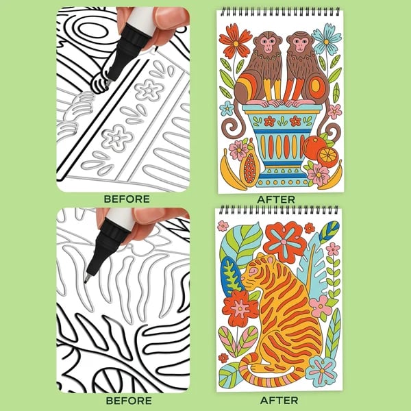 🔥LAST DAY 50% OFF 🌿 Trace-By-Groove Guided Flow Art Coloring Pad with Double-Sided Markers 🎨