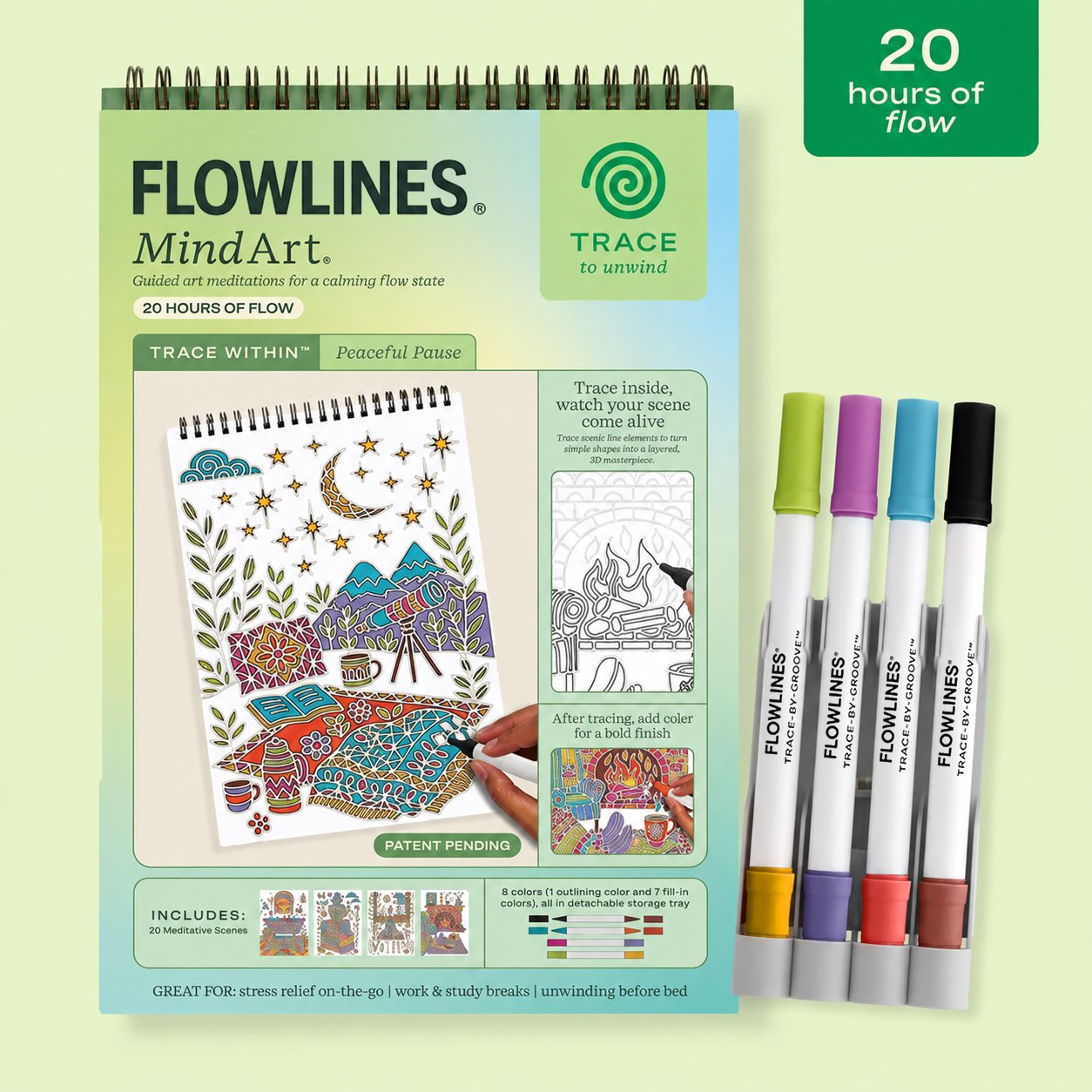 🔥LAST DAY 50% OFF 🌿 Trace-By-Groove Guided Flow Art Coloring Pad with Double-Sided Markers 🎨