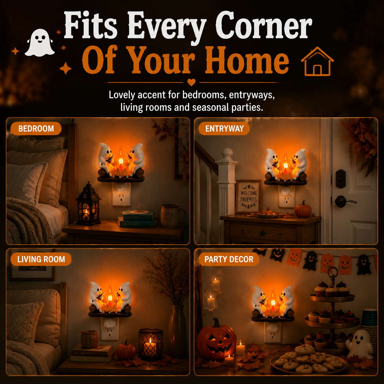 Ghost Campfire Plug-In Nightlight, Cute Spooky Halloween Decor
