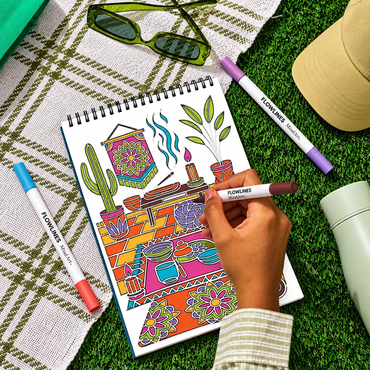 🔥LAST DAY 50% OFF 🌿 Trace-By-Groove Guided Flow Art Coloring Pad with Double-Sided Markers 🎨