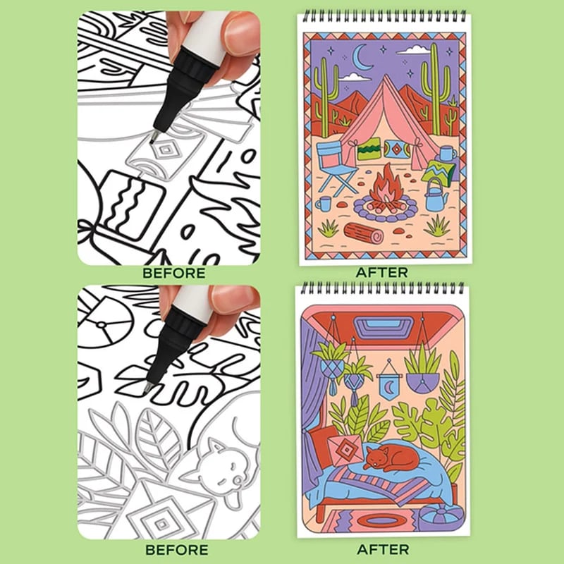 🔥LAST DAY 50% OFF 🌿 Trace-By-Groove Guided Flow Art Coloring Pad with Double-Sided Markers 🎨
