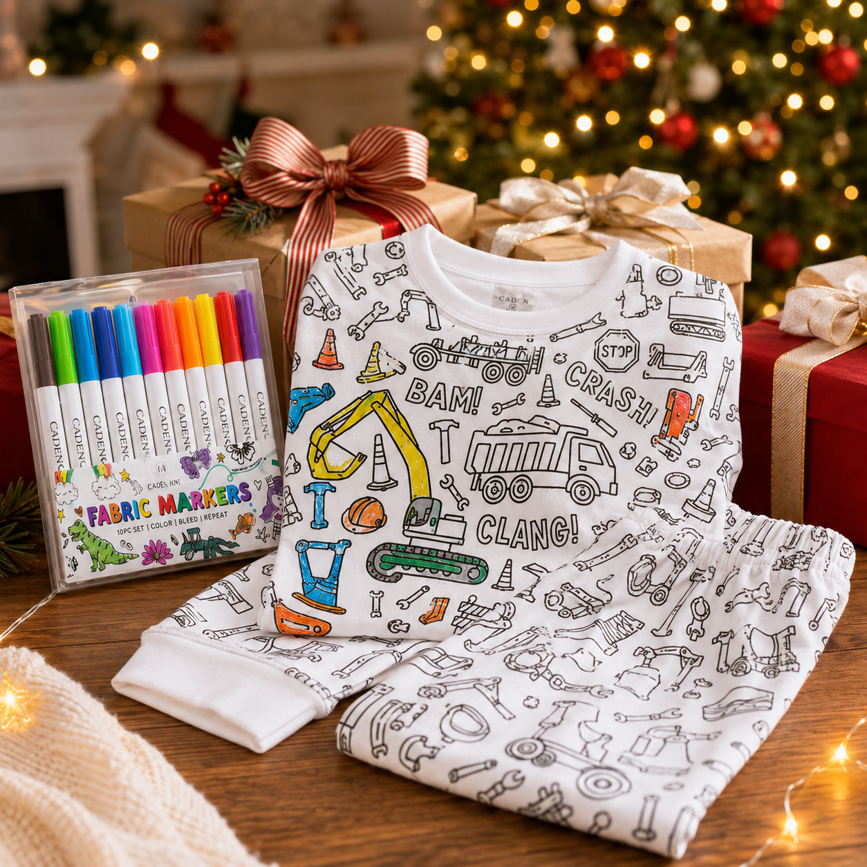 Colorable Two Piece Pajama Set | Construction Zone