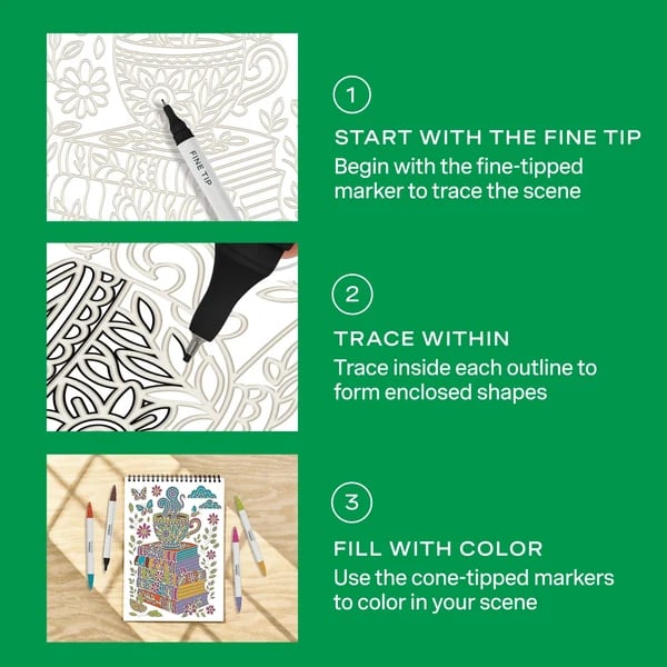 🔥LAST DAY 50% OFF 🌿 Trace-By-Groove Guided Flow Art Coloring Pad with Double-Sided Markers 🎨