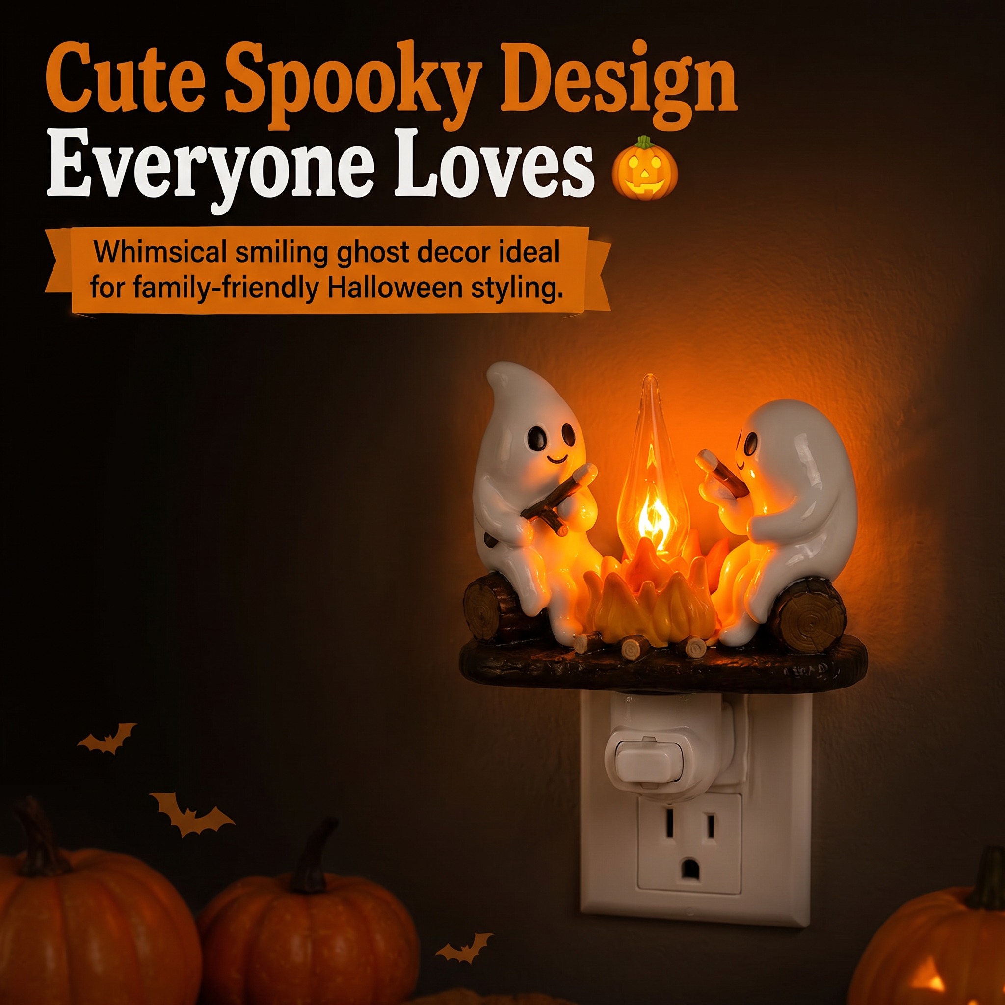 Ghost Campfire Plug-In Nightlight, Cute Spooky Halloween Decor