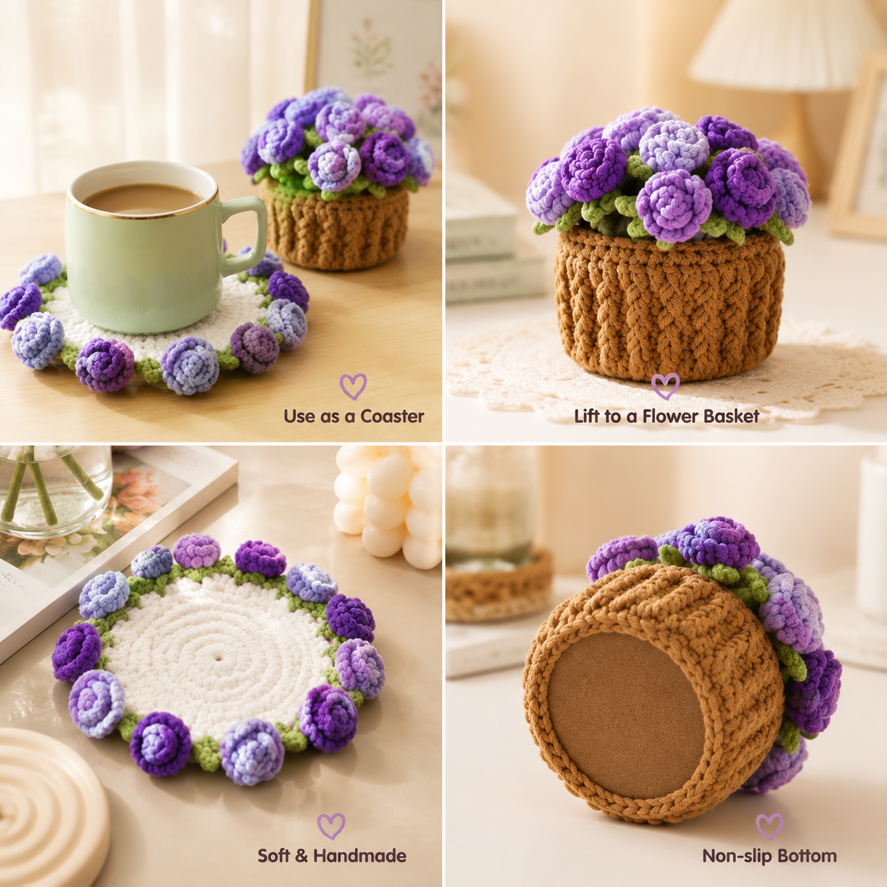 Handmade Bloom Flower Coaster Basket – 2-in-1 Floral Table Decor & Cozy Home Accent