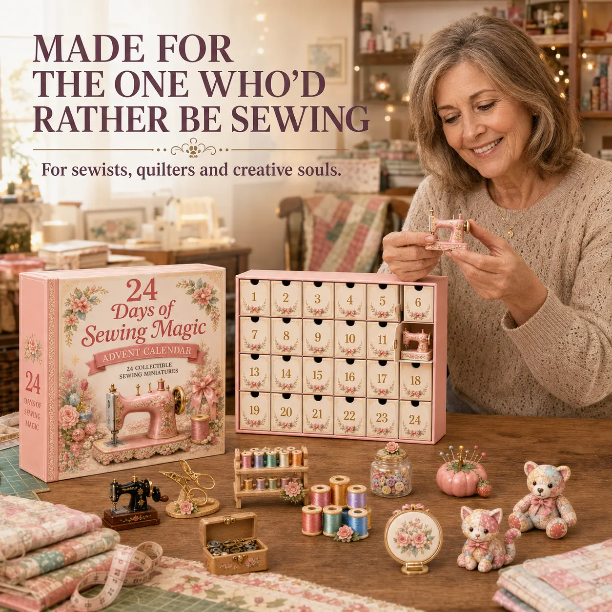 🔥LAST DAY 50% OFF🔥🧵24 Days Of Sewing Magic Advent Calendar | 24 Sewing-Inspired Miniatures for Craft Lovers, Quilters & Handmade Enthusiasts 🎁