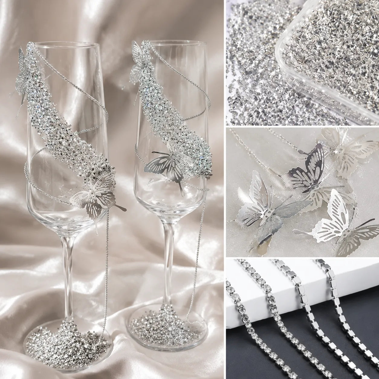 🔥 LAST DAY 50% OFF 🔥 DIY Crystal Rhinestone Butterfly Toast Champagne Flute Kit ✨