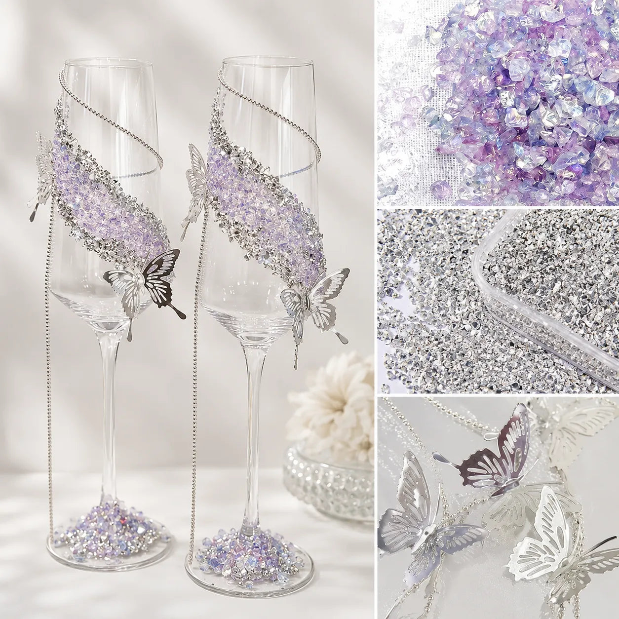 🔥 LAST DAY 50% OFF 🔥 DIY Crystal Rhinestone Butterfly Toast Champagne Flute Kit ✨